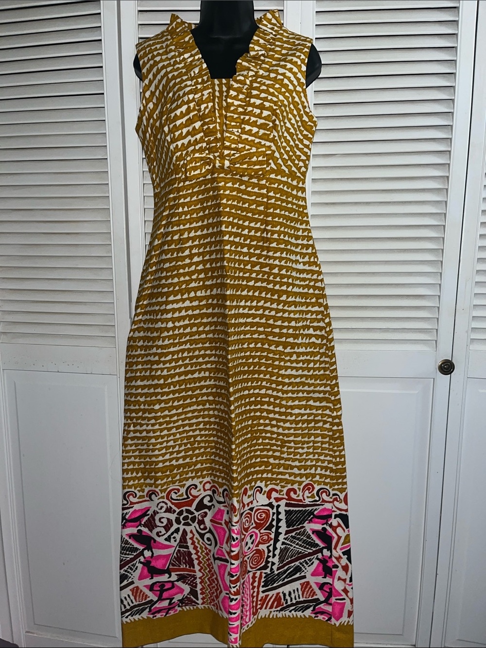 Vintage Made In Hawaii sleeveless maxi dress Polynesian tropical floral resort